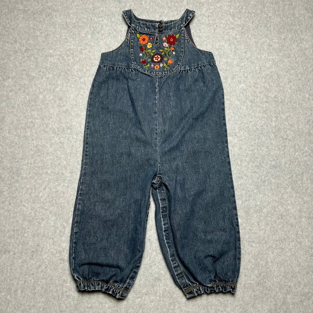 Gymboree Vintage Toddler Girls Denim Floral Harvest Overalls 2T 2006